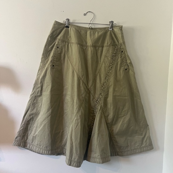 kaki maxi baggy skirt with asymmetrical stitching - Picture 1 of 5